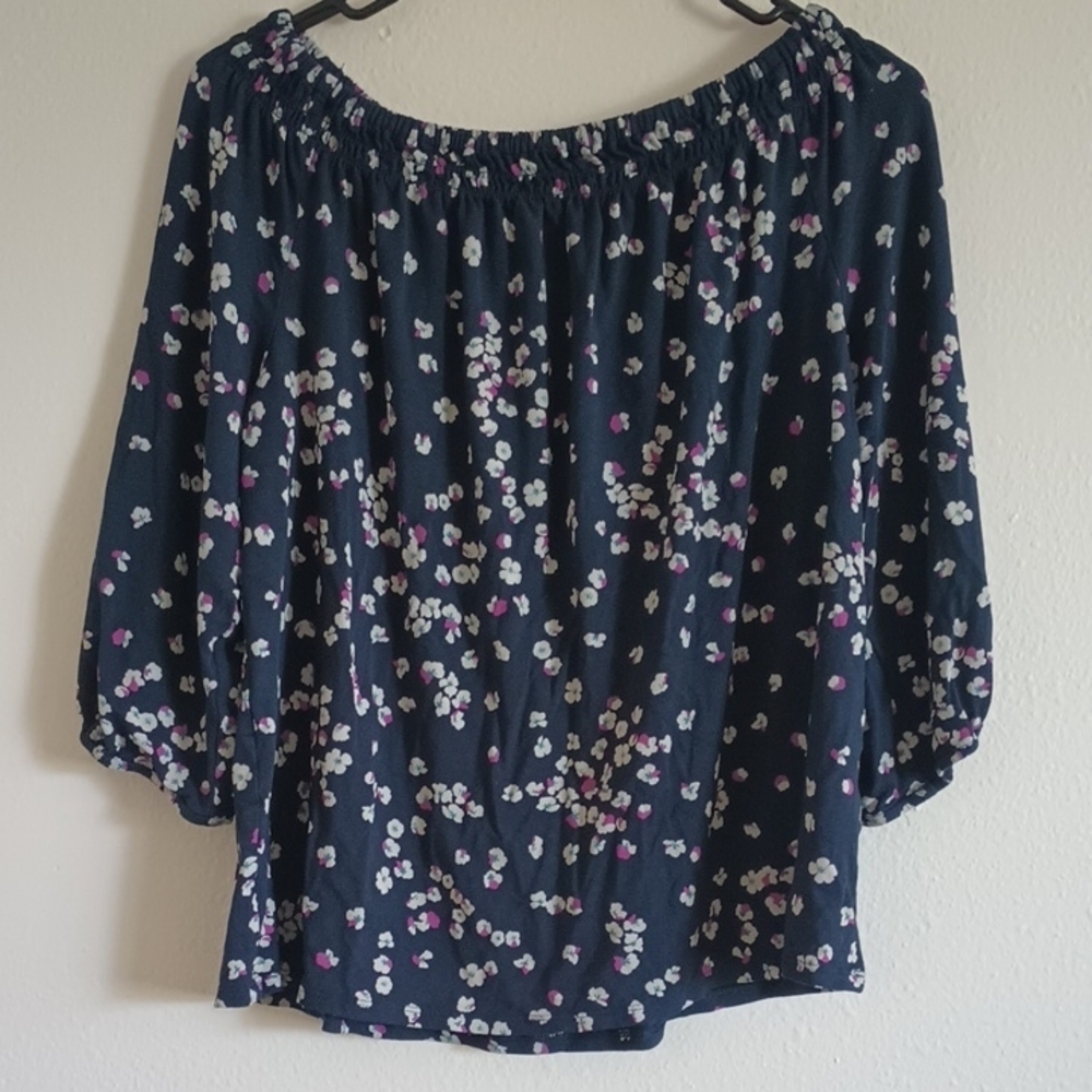 J. Jill Floral Womens Blouse Wearever Collection Sz Petite Medium Off-Shoulder